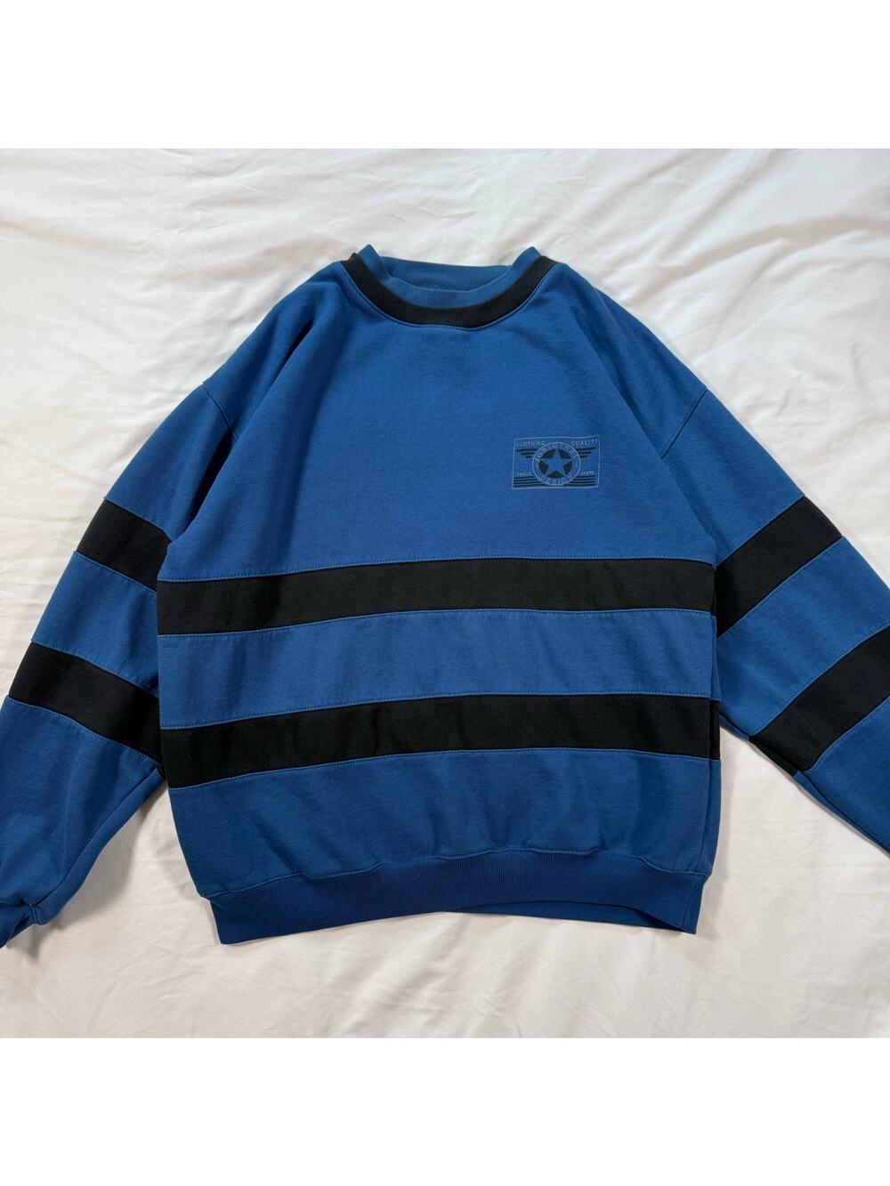 vintage 80s‎ OG Striped blue and black crewneck sweatshirt size medium